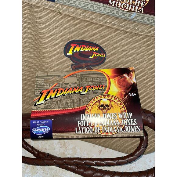 2 PC OFFICIAL INDIANA JONES CANVAS BAG SATCHEL & WHIP COSTUME SET ACCESSORY NEW - Picture 2 of 11